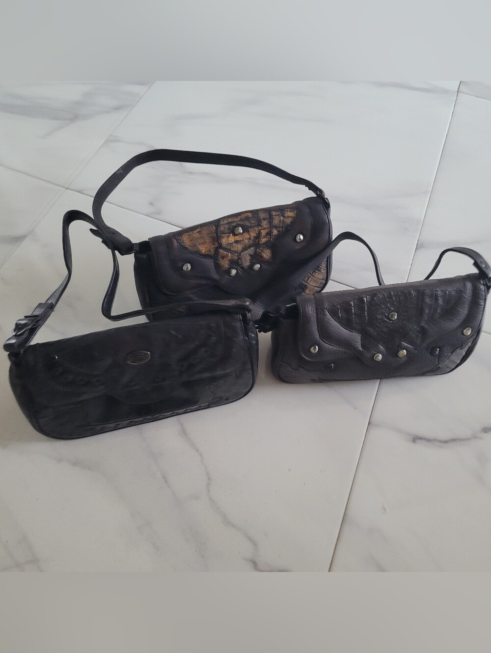 EXOTIC LEATHER Alligator Crocodile Ostrisch Genuine 3 BAGS